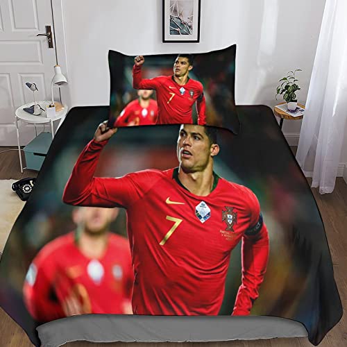 FIBITA Cristiano Ronaldo Bettdecke Set 3D FootballBettwäsche Set Microfaser Hypoallergen Bettbezu Mit Reißverschluss Und Kissenbezug Bettbezüge Für Teenager Mädchen Single（135x200cm） von FIBITA