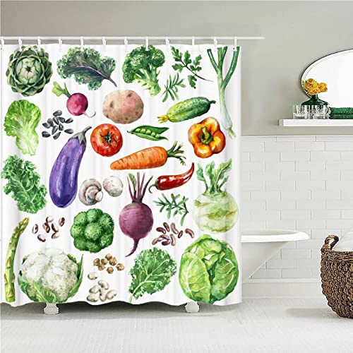 FIBITA Duschvorhang 120 x 200 Gemüse Shower Curtains Muster Badezimmer Vorhang Gemüse Duschvorhang Antischimmel Wasserdicht 3D Duschvorhänge Badewannen Waschbar von FIBITA