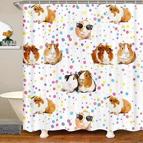 FIBITA Duschvorhang 120 x 200 Meerschweinchen Duschvorhang Niedlich Badezimmer Vorhang Tier Antischimmel Wasserdicht Badezimmer Vorhang 3D Effekt Duschvorhänge Polyester Waschbar mit Haken von FIBITA