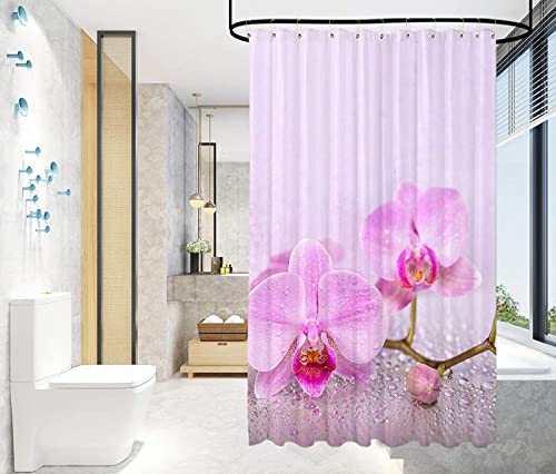 FIBITA Duschvorhang 120 x 200 Orchidee Duschvorhang Violett Badezimmer Vorhang Blumen Antischimmel Wasserdicht Badezimmer Vorhang 3D Effekt Duschvorhänge Polyester Waschbar mit Haken von FIBITA