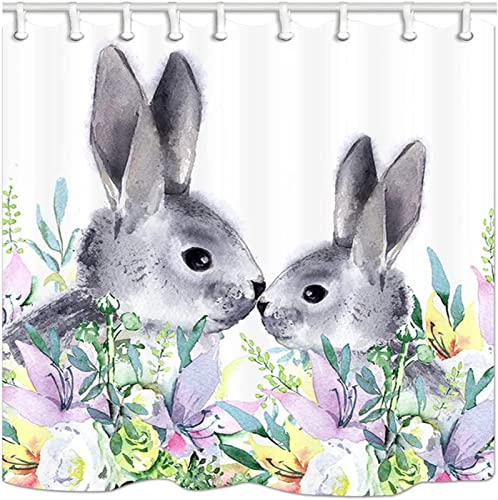 FIBITA Duschvorhang 120 x 200 Ostern Shower Curtains Kaninchen Badezimmer Vorhang Ostern Duschvorhang Antischimmel Wasserdicht 3D Duschvorhänge Badewannen Waschbar von FIBITA