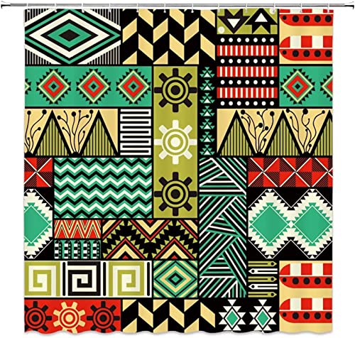 FIBITA Duschvorhang 180x200 Afrika Shower Curtains Geometrie Badezimmer Vorhang Afrika Duschvorhang Antischimmel Wasserdicht 3D Duschvorhänge Badewannen Waschbar von FIBITA