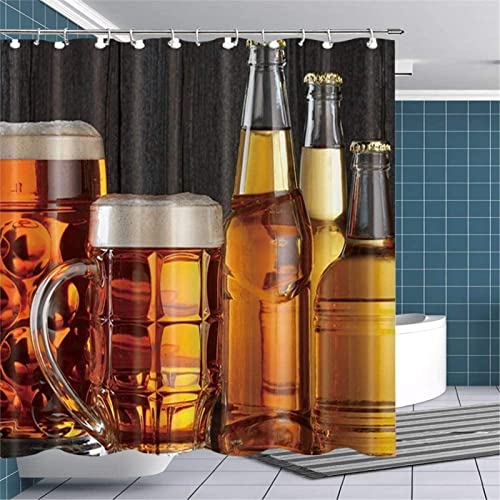 FIBITA Duschvorhang 180x200 Bier Duschvorhang Muster Badezimmer Vorhang Bier Antischimmel Wasserdicht 3D Effekt Duschvorhänge für Badewannen Waschbar mit Haken von FIBITA