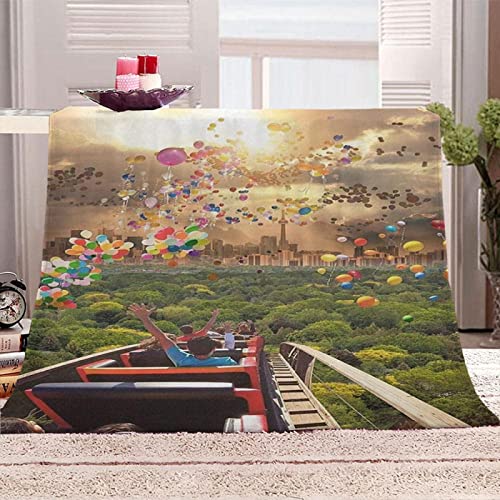 FIBITA Kuscheldecke 3D Achterbahn Flanell Fleecedecke 150x200 Sport Wohndecke Ballon Sofadecke Couchdecke Tagesdecke Flauschig Weiche Mikrofaser, für Bett & Sofa von FIBITA