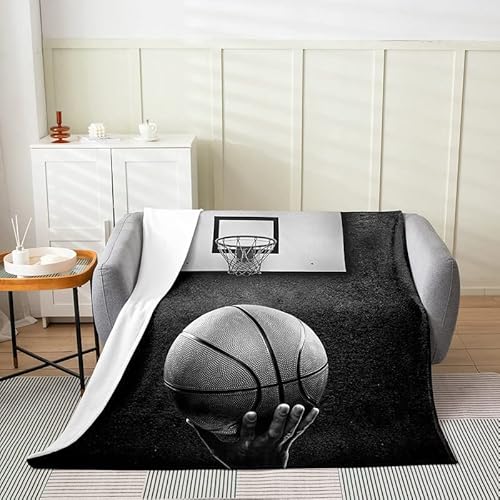 FIBITA Kuscheldecke 3D Basketball Flanell Fleecedecke 130x150 Sport Wohndecke Schwarz Sofadecke Couchdecke Tagesdecke Flauschig Weiche Mikrofaser, für Bett & Sofa von FIBITA