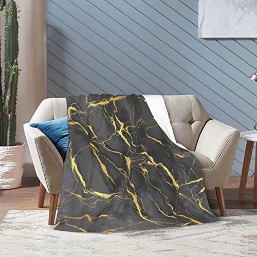 FIBITA Kuscheldecke 3D Marmor Flanell Fleecedecke 150x200 Goldene Streifen Wohndecke Schwarzer Marmor Sofadecke Couchdecke Tagesdecke Flauschig Weiche Mikrofaser, für Bett & Sofa von FIBITA