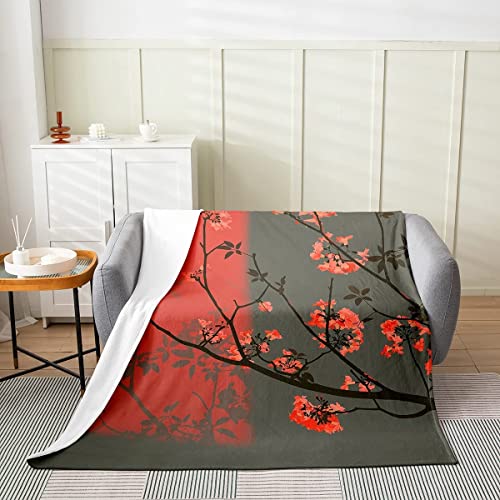 FIBITA Kuscheldecke 3D Rot Flanell Fleecedecke 200x220 Blumen Wohndecke Kunst Sofadecke Couchdecke Tagesdecke Flauschig Weiche Mikrofaser, für Bett & Sofa von FIBITA