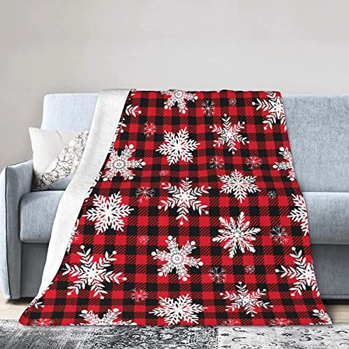 FIBITA Kuscheldecke 3D Schneeflocke Flanell Fleecedecke 150x200 Rot Kariert Wohndecke Weihnachten Sofadecke Couchdecke Tagesdecke Flauschig Weiche Mikrofaser, für Bett & Sofa von FIBITA