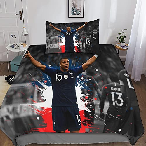 FIBITA Kylian Mbappe Bettdecke Set 3D Bettwäsche Set Microfaser Hypoallergen Bedruckter Bettbezug Football Modern Ornamente Jugendliche Bettbezüge Für Jungen Und Mädchen Single（135x200cm） von FIBITA