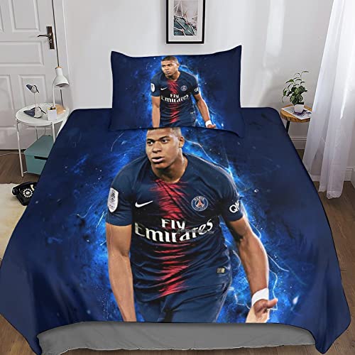 FIBITA Kylian Mbappe Bettdecke Set 3D Football Bettwäsche Bettbezug Set Mit Kissenbezug Bettbezüge Microfaser Hypoallergen Für Jungen Und Mädchen Kinder Teenager Single（135x200cm） von FIBITA