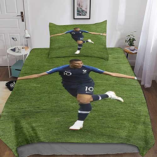 FIBITA Kylian Mbappe Bettdecke Set 3D-bedruckter Football Bettwäsche Bettbezug Mit Kissenbezug, Bettbezüge Microfaser Hypoallergen Für Kinder Teenager MädchenSingle（135x200cm） von FIBITA