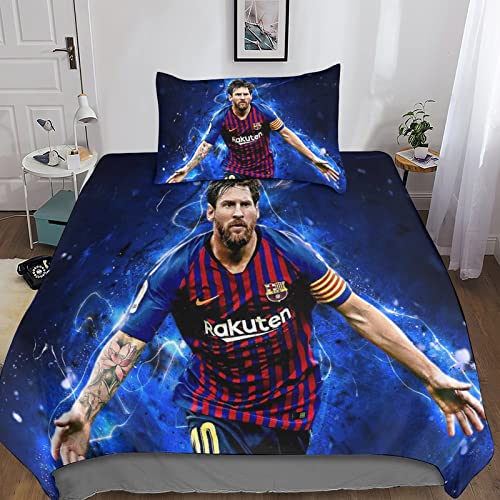 FIBITA Lionel Messi Bettdecke Set 3D Lionel MessiBettwäsche Set Microfaser Hypoallergen Bettbezu Mit Reißverschluss Und Kissenbezug Bettbezüge Für Teenager Mädchen Single（135x200cm） von FIBITA