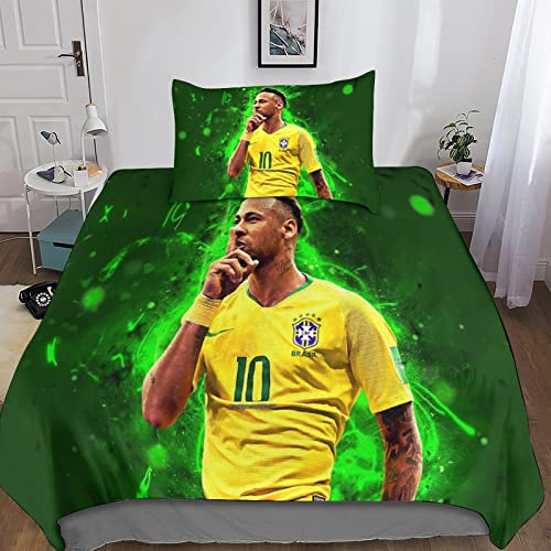 FIBITA Neymar Bettdecke Set 3D Football Betten Set Bettwäsche Set Bettbezug Microfaser Hypoallergen Bettbezüge Mit Reißverschluss Und Kissenbezug Für Kinder Single（135x200cm） von FIBITA