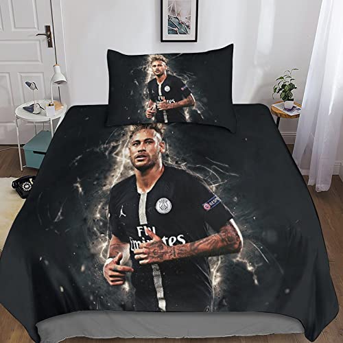 FIBITA Neymar Bettdecke Set 3D Football Bettwäsche Set Bettbezug Weicher Microfaser Hypoallergen Bettbezüge Mit Reißverschluss Und Kissenbezug Für Kinder Teenager Single（135x200cm） von FIBITA