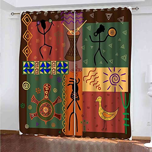 FIBITA Vorhang Blickdicht Afrika Vorhänge Ethno-Stil Gardinen Wohnzimmer Schlafzimmer Verdunklungsvorhänge Thermovorhang 3D Druck Schallschutz Vorhang mit Ösen 2er Set B 140 x H 245 cm von FIBITA