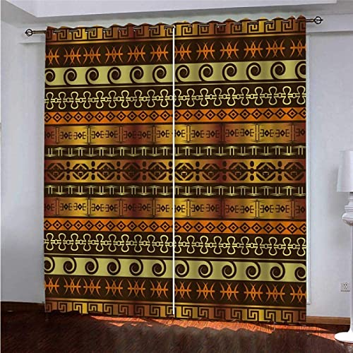 FIBITA Vorhang Blickdicht Afrika Vorhänge Retro-Ethno-Stil Gardinen Wohnzimmer Schlafzimmer Verdunklungsvorhänge Thermovorhang 3D Druck Schallschutz Vorhang mit Ösen 2er Set B 132 x H 240 cm von FIBITA