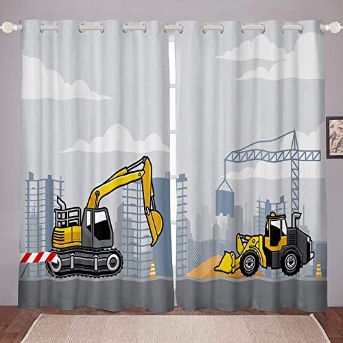 FIBITA Vorhang Blickdicht Bagger Vorhänge Bulldozer Gardinen Wohnzimmer Schlafzimmer Bagger Verdunklungsvorhänge 3D Druck Vorhang 75x166 cm Ösenvorhang 2er Set von FIBITA