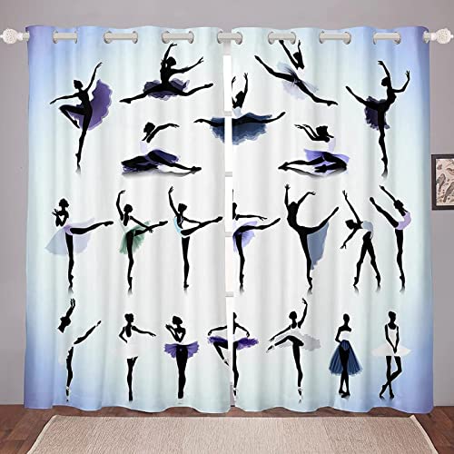 FIBITA Vorhang Blickdicht Ballett Vorhänge Mädchen Gardinen Wohnzimmer Schlafzimmer Ballett Verdunklungsvorhänge 3D Druck Vorhang 117x138 cm Ösenvorhang 2er Set von FIBITA