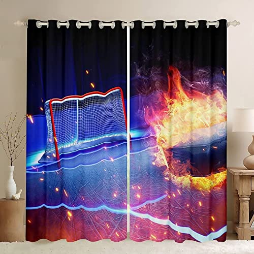 FIBITA Vorhang Blickdicht Eishockey Vorhänge Muster Gardinen Wohnzimmer Schlafzimmer Eishockey Verdunklungsvorhänge 3D Druck Vorhang 110x215 cm Ösenvorhang 2er Set von FIBITA