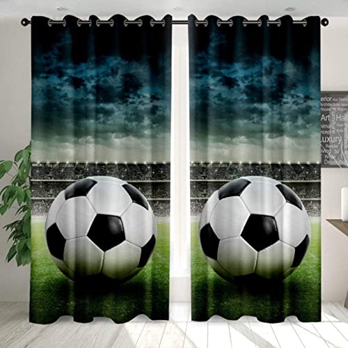 FIBITA Vorhang Blickdicht Fußball Vorhänge Junge Gardinen Wohnzimmer Schlafzimmer Verdunklungsvorhänge Thermovorhang 3D Druck Schallschutz Vorhang mit Ösen 2er Set B 132 x H 240 cm von FIBITA