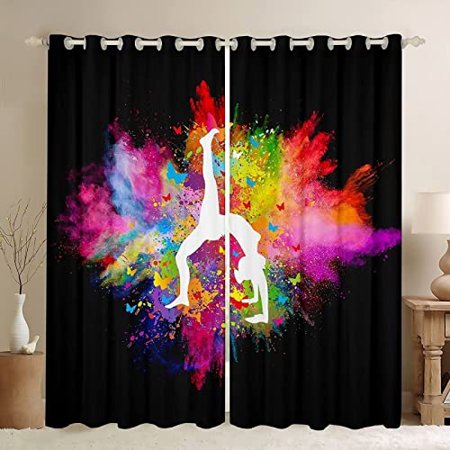 FIBITA Vorhang Blickdicht Gymnastik Vorhänge Mädchen Gardinen Wohnzimmer Schlafzimmer Gymnastik Verdunklungsvorhänge 3D Druck Vorhang 140x175 cm Ösenvorhang 2er Set von FIBITA