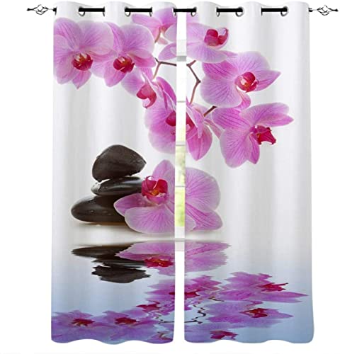 FIBITA Vorhang Blickdicht Orchidee Vorhänge Stein Gardinen Wohnzimmer Schlafzimmer Verdunklungsvorhänge Thermovorhang 3D Druck Schallschutz Vorhang mit Ösen 2er Set B 91.5 x H 214 cm von FIBITA