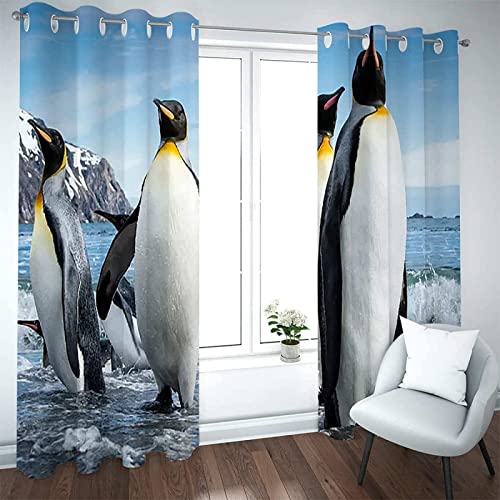 FIBITA Vorhang Blickdicht Pinguin Vorhänge Süße Tiere Gardinen Wohnzimmer Schlafzimmer Pinguin Verdunklungsvorhänge 3D Druck Vorhang 91.5x214 cm Ösenvorhang 2er Set von FIBITA