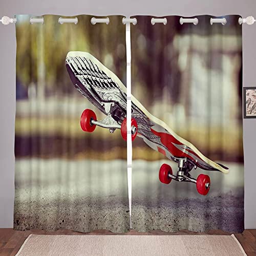 FIBITA Vorhang Blickdicht Skateboard Vorhänge Muster Gardinen Wohnzimmer Schlafzimmer Skateboard Verdunklungsvorhänge 3D Druck Vorhang 75x166 cm Ösenvorhang 2er Set von FIBITA