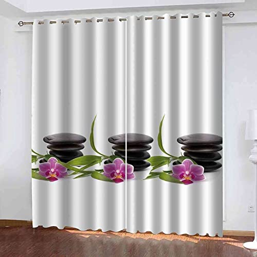 FIBITA Vorhang Blickdicht Stein Vorhänge Orchidee Gardinen Wohnzimmer Schlafzimmer Verdunklungsvorhänge Thermovorhang 3D Druck Schallschutz Vorhang mit Ösen 2er Set B 60 x H 150 cm von FIBITA