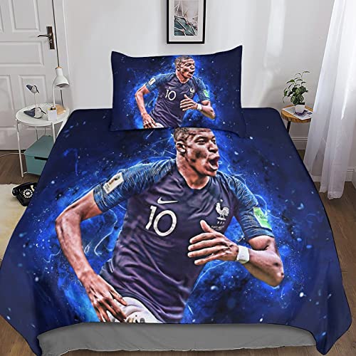 Kylian Mbappe Bettdecke Set Bettwäsche Set Bettbezug 3D-Druck Football Motiv Bettbezüge,Mikrofaser,mit Kissenbezug Und Reißverschluss, Für Baby Junge Mädchen Single（135x200cm） von FIBITA