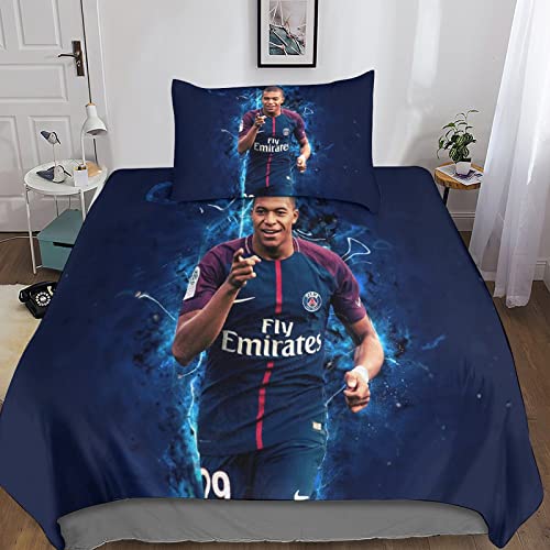 Kylian Mbappe Bettdecke Set Bettwäsche Set Bettbezug 3D-Druck Football Motiv Bettbezüge,Mikrofaser,mit Kissenbezug Und Reißverschluss, Für Baby Junge Mädchen Single（135x200cm） von FIBITA