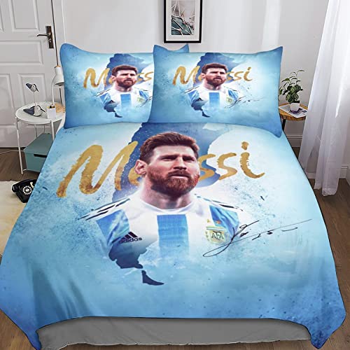 Lionel Messi Bettdecke Set Bettwäsche Set Bettbezug 3D-Druck Lionel Messi Motiv Bettbezüge,Mikrofaser,mit Kissenbezug Und Reißverschluss, Für Baby Junge Mädchen Double（200x200cm） von FIBITA