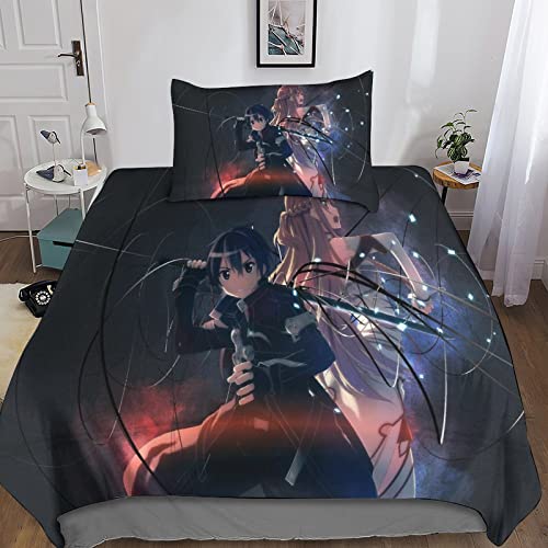 Sword Art Online Bettdecke Set 3D Bettwäsche Set Microfaser Hypoallergen Bedruckter Bettbezug Anime Modern Ornamente Jugendliche Bettbezüge Für Jungen Und Mädchen Single（135x200cm） von FIBITA