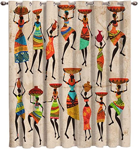 Vorhang Blickdicht Afrika Vorhänge Ethno-Stil Für Frauen Gardinen Wohnzimmer Schlafzimmer Verdunklungsvorhänge Thermovorhang 3D Druck Schallschutz Vorhang mit Ösen 2er Set B 60 x H 150 cm von FIBITA