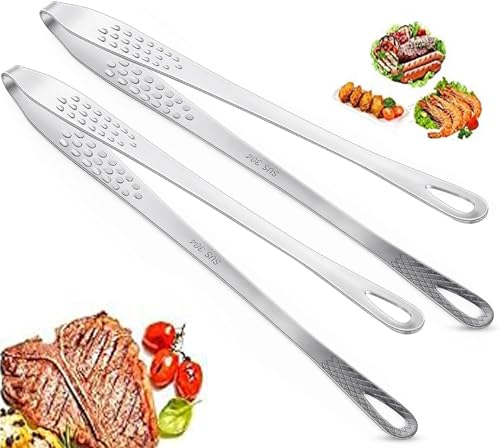 2 Stück Grillzange, Steakzangen Edelstahl, Koreaner Grillzangen, Küche Lebensmittelzange, Japanischer Grillzangen, zum Salat, Fisch, Steak, Grill, Buffet, Fleisch– Silber von FIBOUND