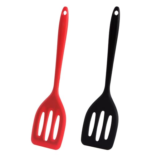 2er-Pack Küchenkochspachtel, Spülmaschinenfester Küchenspatel, Lebensmittelechter Silikonspatel, Antihaftbeschichtete Bratschaufel, Bpa-Frei, Hitzebeständig, Zum Kochen (Schwarz, Rot) von FIBOUND