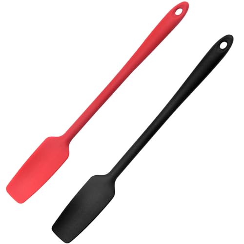 2er-Pack Silikon-Glasspatel mit Langem Griff, Antihaft-Gummispachtel, Küchenschaber, Geeignet für Heimküchen, Restaurants und Hotels usw (Schwarz, Rot) von FIBOUND