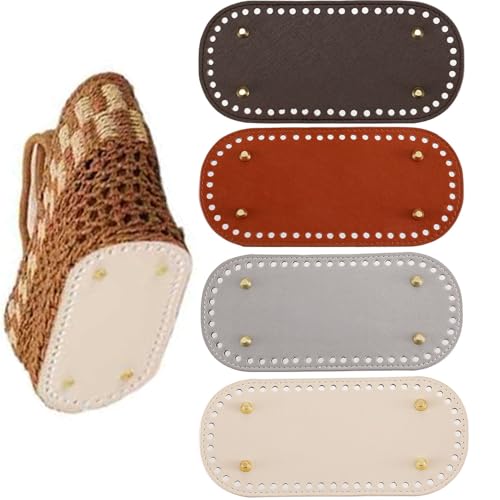 4 Stück Handtaschenboden mit Löchern, Oval Leder Stricken Taschenboden, Ledertasche Boden häkeln, Ovaler Handtaschenboden Shaper Pad, für Tasche Machen Handtasche DIY Boden Zubehör (Vier Farben) von FIBOUND