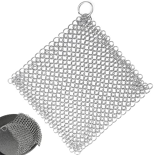 Edelstahl-Kettenschrubber, Gusseisenreiniger, Quadratischer Gusseisenreiniger, Ringreiniger Kettennetz-Schrubber Reiniger für Leicht zu Reinigen Verschleißfestes Mesh-Design/17.5CM von FIBOUND