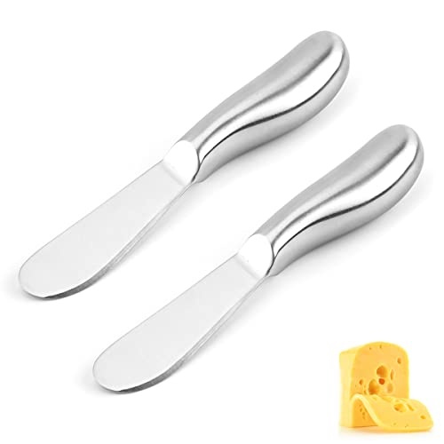 FIBOUND 2 Stück Dessertmesser Edelstahl, Butterstreuer Messer, Edelstahl Buttermesser, Streichmesser Set, Dessertmesser mit Ergonomischem, Für Butter, Käse, Marmelade, Sahne(Silber) von FIBOUND