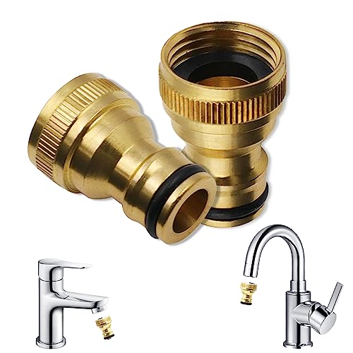 FIBOUND 2 Stücke Messing Schlauchanschluss Messing Wasserhahn Adapter, Innengewinde Wasserhahnanschluss, mit 2-in-1 Messing Schlauch Hahn Anschluss, für Waschmaschine, Gartenschlauch von FIBOUND