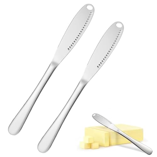 FIBOUND 2er-Pack Butterverteiler aus Edelstahl, Brotmarmeladenmesser, Multifunktionales Buttermesser, 3-in-1-Gerät zum Schneiden von Brot und Butter – Edelstahlfarbe von FIBOUND