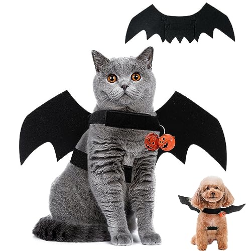 Hunde Fledermausflügel, Katzen Fledermausflügel, Haustier Halloween Cosplay Kostüm, Haustier Fledermausflügel mit Kürbisglocke, für Hunde, Katzen, Cosplay, Halloween Party-Dekoration (Größe M) von FIBOUND