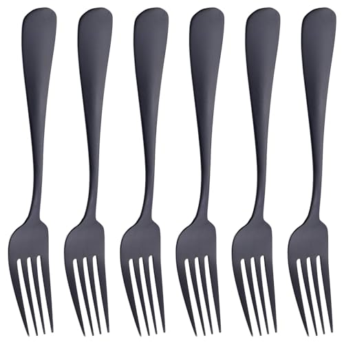 Matt Schwarz Edelstahl Gabel Set – Satin Finish, 6-teiliges Besteck für den täglichen Gebrauch, Spülmaschinengeeignet von FIBOUND