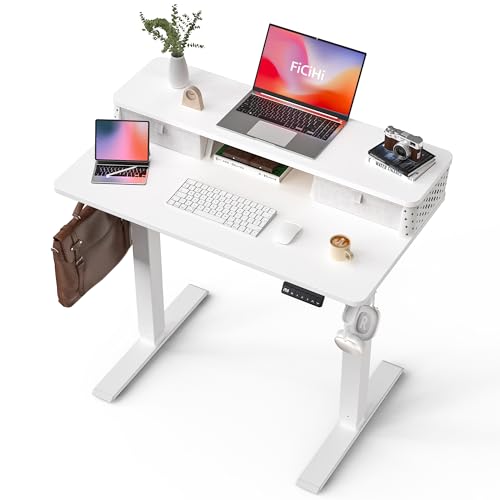 FiCiHi Stehschreibtisch mit Doppelschubladen, C-Klemmhalterung kompatibel, elektrisch höhenverstellbar, Computer-Stehpult, Heimbüro, Sitz-/Stehtisch mit 3 voreingestellten Höhen und 2 Haken, Weiß FiCiHi Stehschreibtisch mit Doppelschubladen, C-Klemmhalterung kompatibel, elektrisch höhenverstellbar, Computer-Stehpult, Heimbüro, Sitz-/Stehtisch mit 3 voreingestellten Höhen und 2 Haken, Weiß von FICIHI