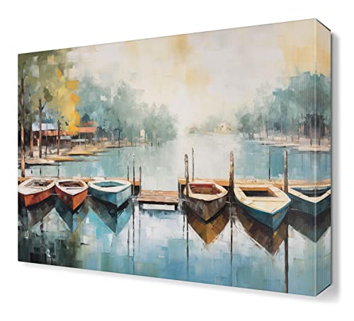 FICLUX Akustikbild, Boote, die am Pier angedockt sind - Kunstdruck modern Wandbilder XXL Wanddekoration Design Wand Bild - 60x80cm(24x32in) Gerahmt von FICLUX