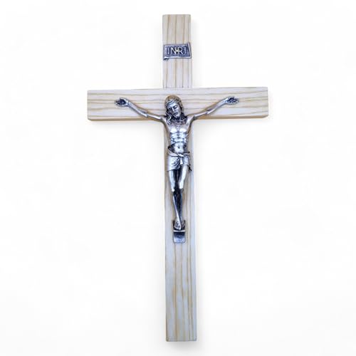 FIDES RELIGIOUS Wandkreuz – Handwerk Made in Italy Christus und INRI versilbert 999 – Wandkreuz aus Holz, Pflege und Präzision der Details des gekreuzigten Jesus – 32 x 18 cm von FIDES RELIGIOUS