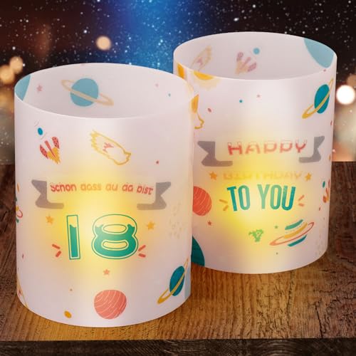 FIDWALL 15 Windlicht Tischdeko 18 Geburtstag, Happy Birthday Tischdeko 18. Geburtstag Frauen, Deko 18 Geburtstag Frau Mann, Geeignet für Teelichter oder Kerzen mit Schön DASS Du Da Bist und Rose(18) von FIDWALL
