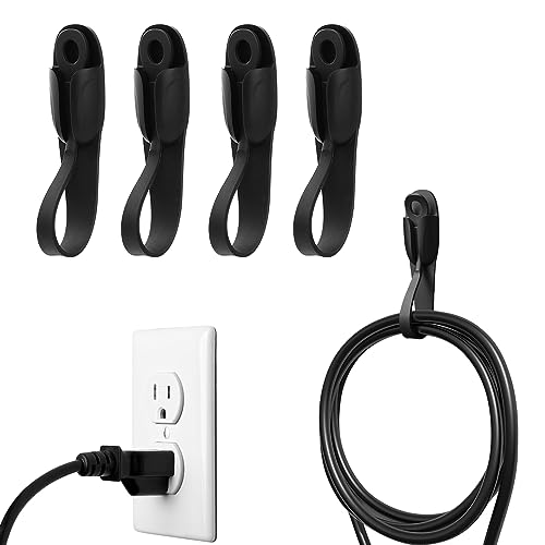 4er-Pack selbstklebende Silikon-Verlängerungskabelhalter,Kabelorganizer Ladegerät Kabelmanagement zur Organisation von Heimbüro-Schreibtischgeräten TV Telefon Auto Draht,(4PCS Schwarz) von FIDWALL