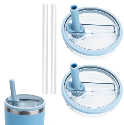 FIDWALL 2 Stück Auslaufsicherer Wasserflaschendeckel als Ersatz für 40-Unzen-Becher,mit 2 Stück Strohhalm,Aufklappbarem Strohhalmdeckel,Wiederverwendbar und Einfach zu Trinken (Blau) von FIDWALL